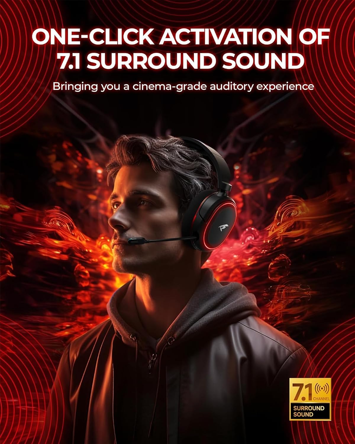 Wireless Gaming Headset for PC PS5 PS4 Mac Switch 7.1 Surround Sound 100-Hr - Image 2