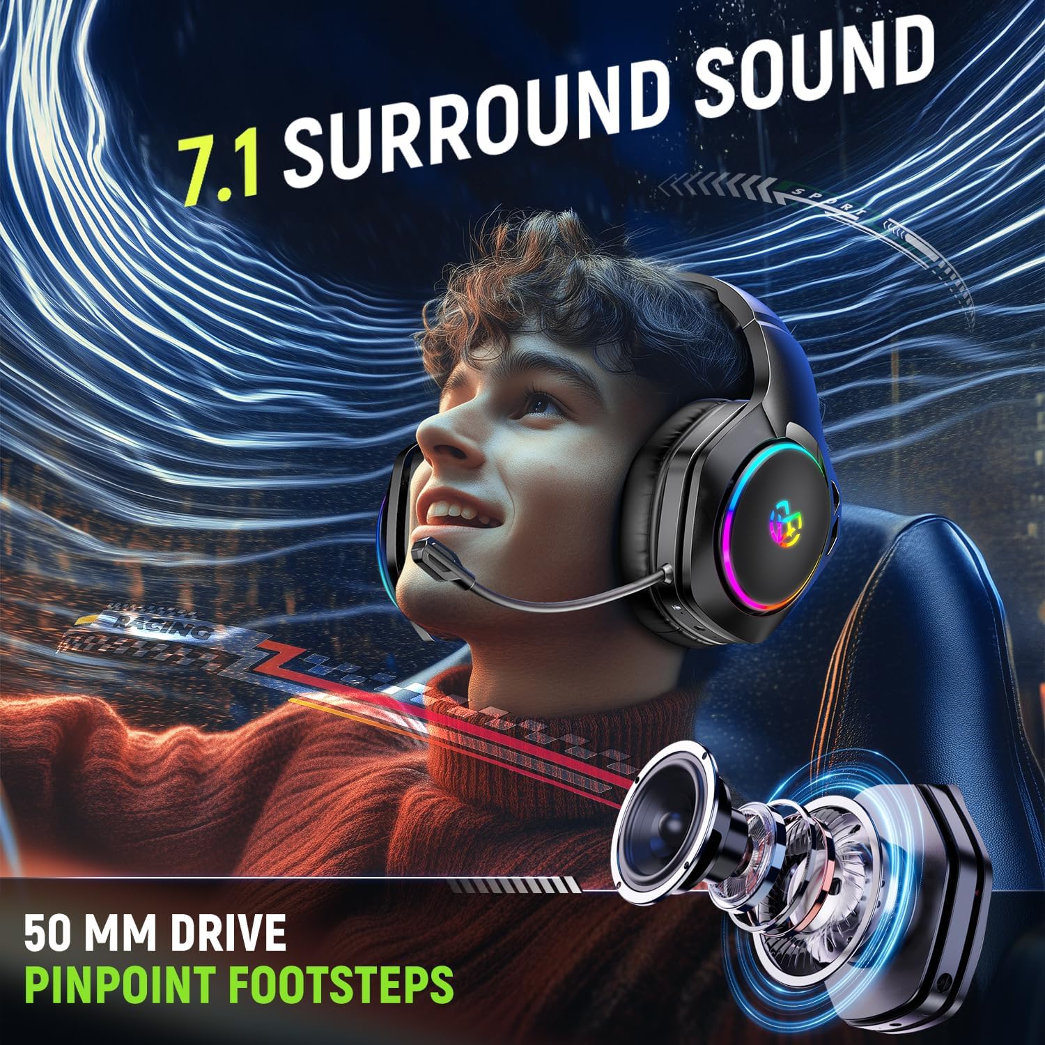 Tatybo Wireless Gaming Headset for PS5 PC, Dual Mode, Low Latency, Black - Image 2
