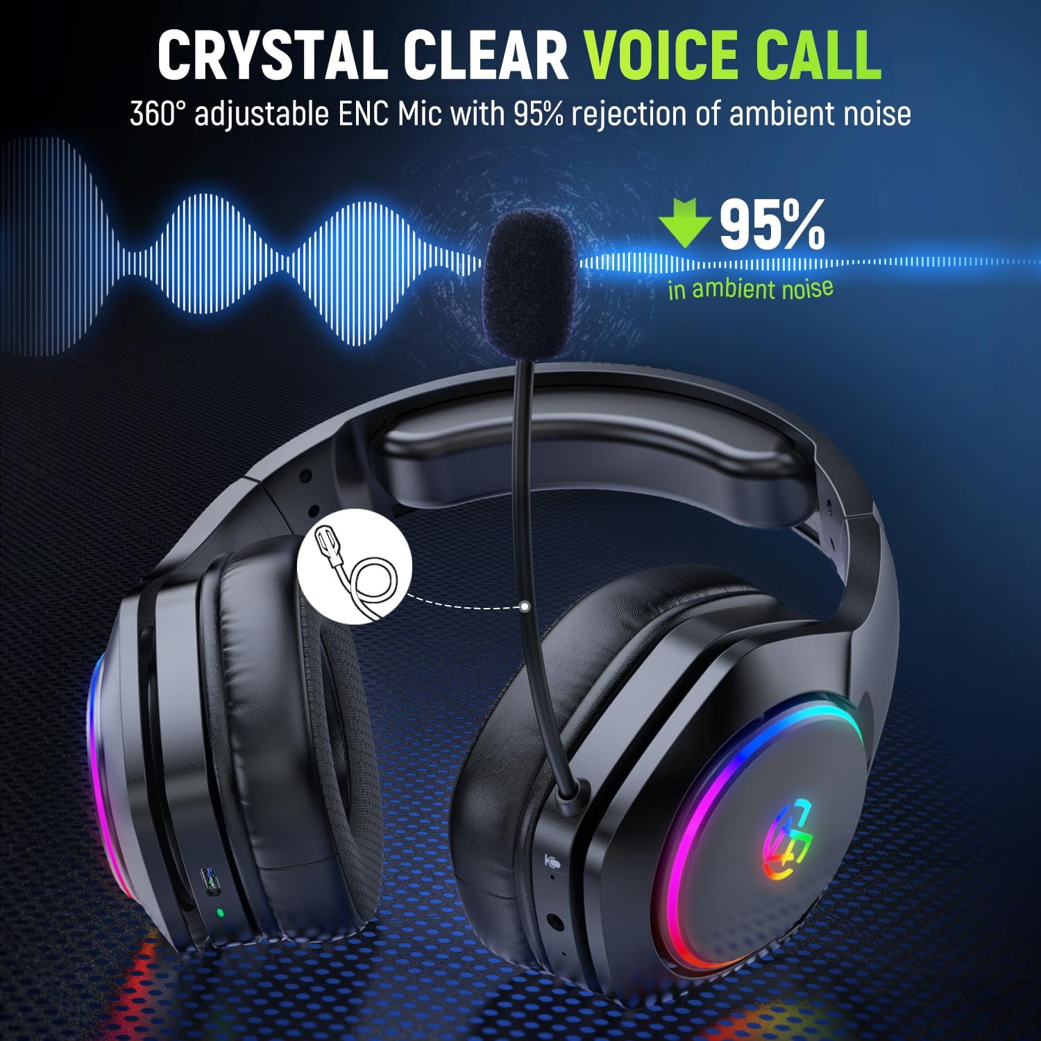 Tatybo Wireless Gaming Headset for PS5 PC, Dual Mode, Low Latency, Black - Image 4