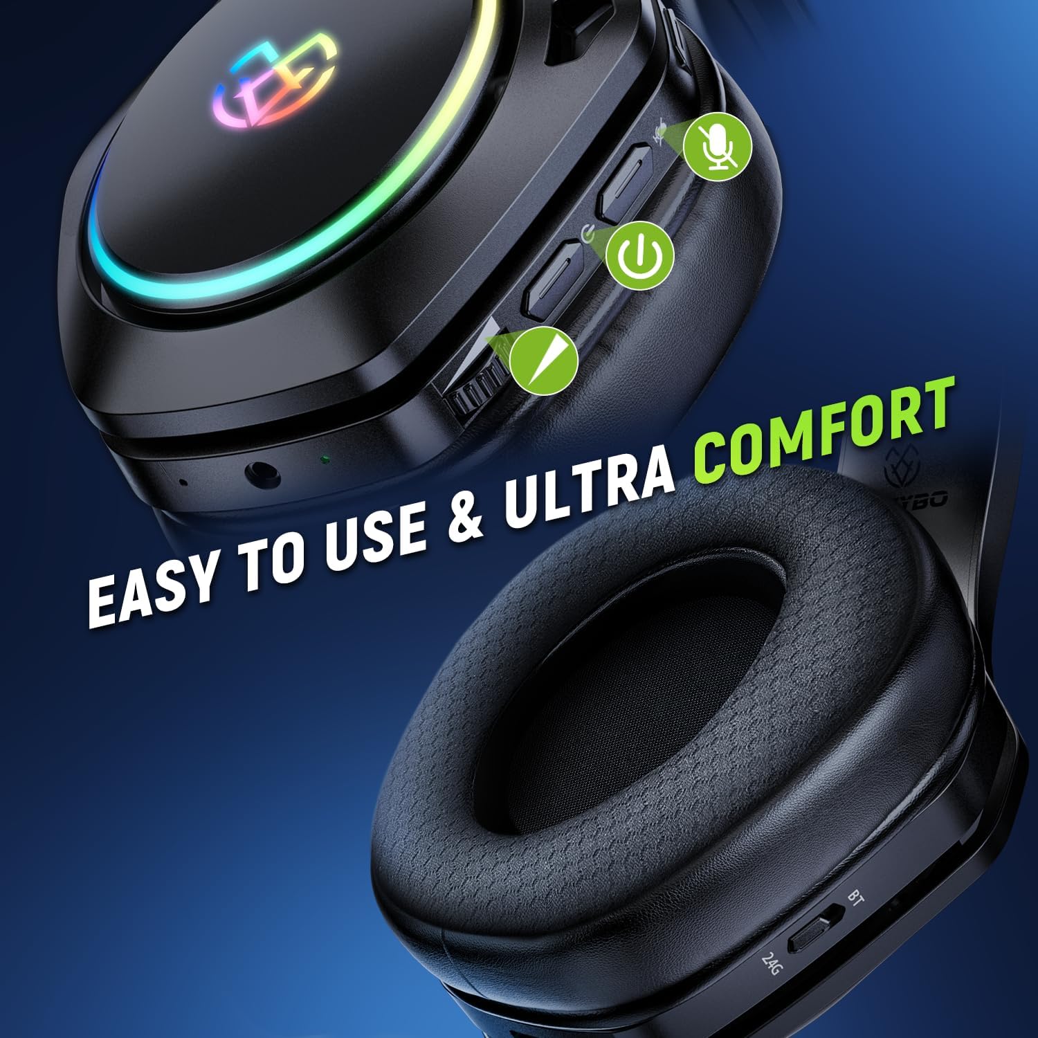 Tatybo Wireless Gaming Headset for PS5 PC, Dual Mode, Low Latency, Black - Image 5