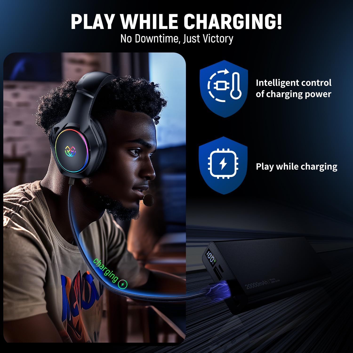 Tatybo Wireless Gaming Headset for PS5 PC, Dual Mode, Low Latency, Black - Image 7