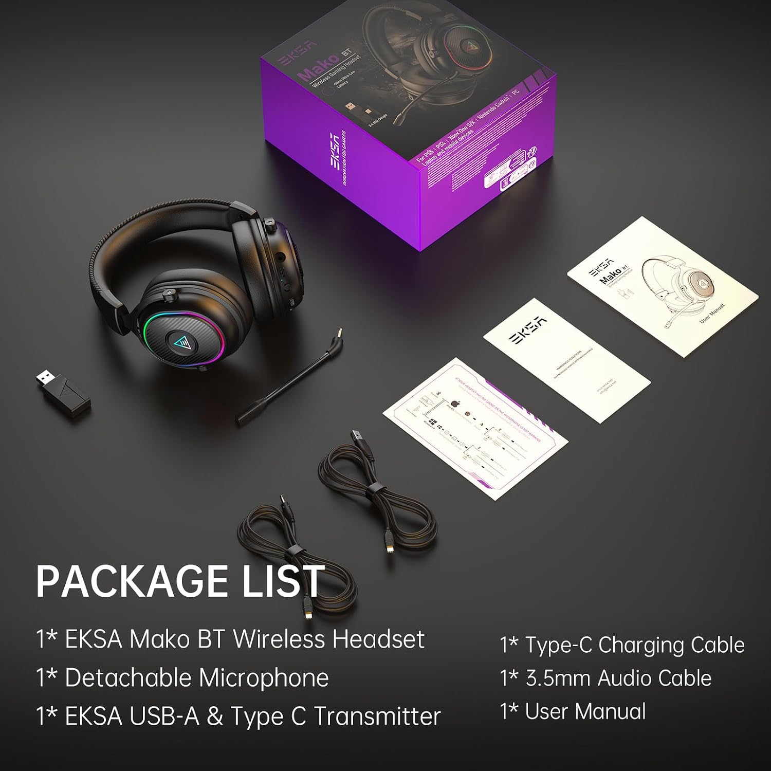 EKSA 2.4GHz Wireless Gaming Headset for PS5,PC,PS4,Switch,Mobile,Mac - Image 9