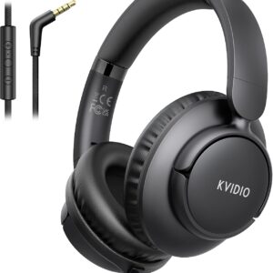 KVIDIO Wired Headphones with Mic,3.5mm Plug Volume Control for School,Black